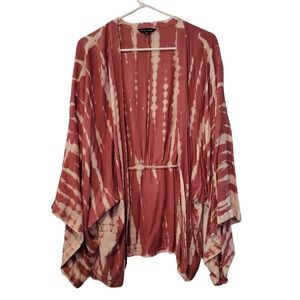 Style Envy Tie-Dye Open Front Cardigan Sweater - Rose/Cream